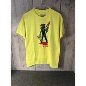 Men's Freaker Saury Not Saury Yellow Dinosaur Gnome Shirt Size Medium